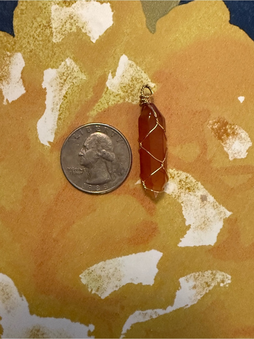 Carnelian Double Point Crystal Pendant Gold Tone Wire Wrapped Orange Gemstone - Picture 4 of 4